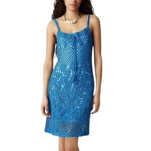 J. Crew Women’s Sweater Crochet Sheath Dress NWT L Blue Jewel
